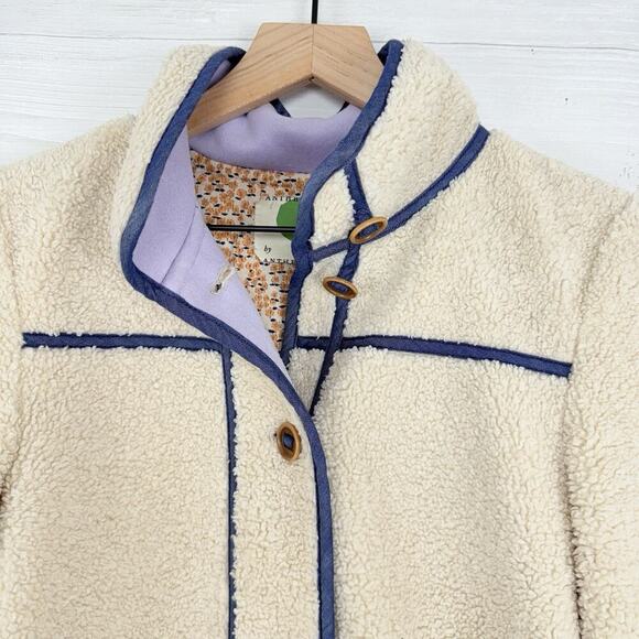 Anthropologie Piped Sherpa‎ Jacket Size XS Cream Cozy Warm Pockets Fall Winter - Picture 5 of 16